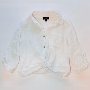 I.N. San Francisco Womens White Textured Button Down Shirt Size Small
